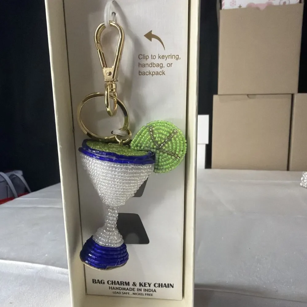 Haute Hippie Margarita Martini Cocktail Beaded Bag Charm Keychain - NEW NIB